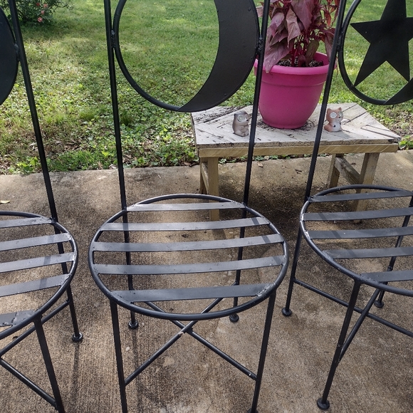 Antique French Wrought Iron Forged Outdoor Chairs w Wrought Iron Glass Top Table - Picture 3 of 16